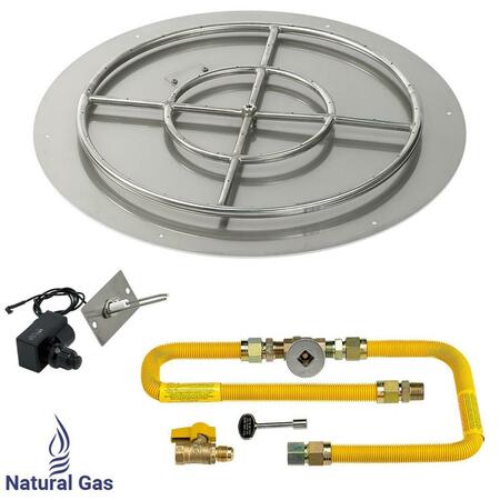 AMERICAN FIREGLASS 30 In. Round Stainless Steel Flat Pan With Spark Ignition Kit - Natural Gas SS-RFPKIT-N-30